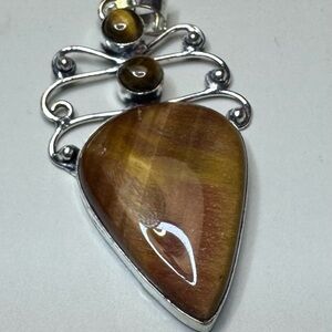 Gorgeous Tiger Eye 925 Silver Plated Pendant 2.5"